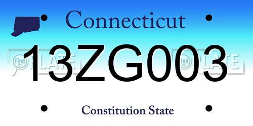 13ZG003 Connecticut License Plate