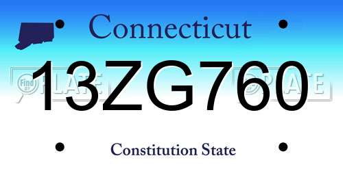 13ZG760 Connecticut License Plate