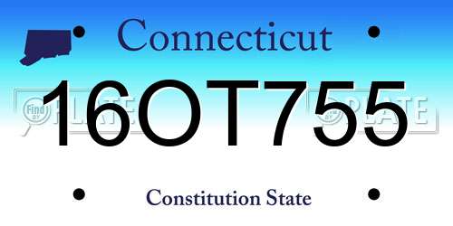 16OT755 Connecticut License Plate