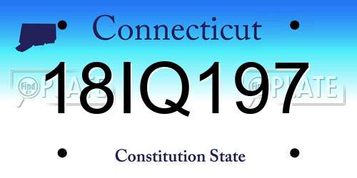 18IQ197 Connecticut License Plate