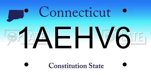 1AEHV6 Connecticut License Plate