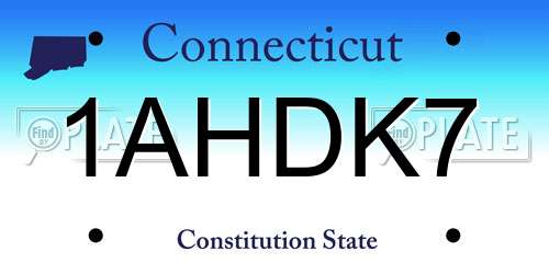 1AHDK7 Connecticut License Plate