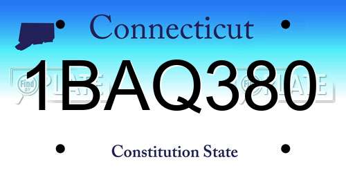 1BAQ380 Connecticut License Plate