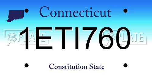 1ETI760 Connecticut License Plate