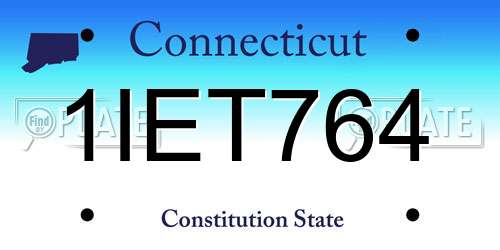 1IET764 Connecticut License Plate