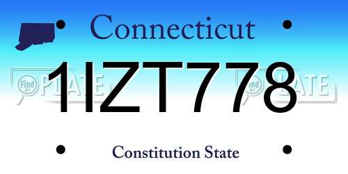 1IZT778 Connecticut License Plate