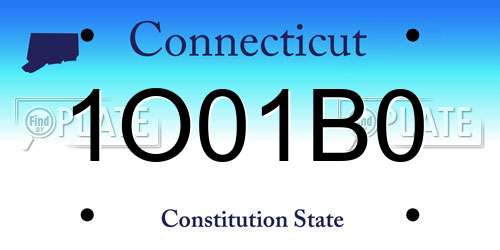 1O01B0 Connecticut License Plate