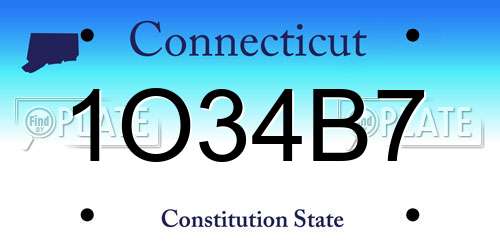 1O34B7 Connecticut License Plate