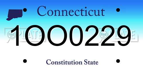1OO0229 Connecticut License Plate
