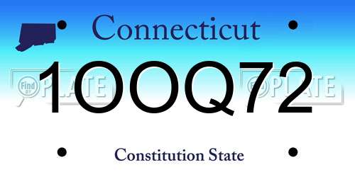 1OOQ72 Connecticut License Plate