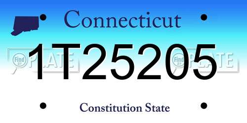 1T25205 Connecticut License Plate