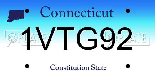 1VTG92 Connecticut License Plate