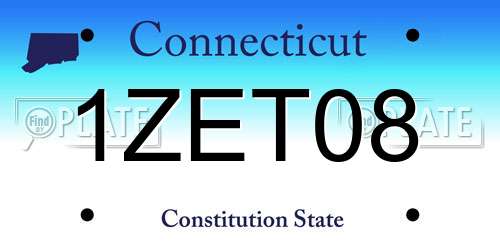 1ZET08 Connecticut License Plate