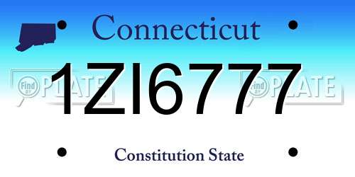 1ZI6777 Connecticut License Plate