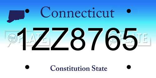 1ZZ8765 Connecticut License Plate
