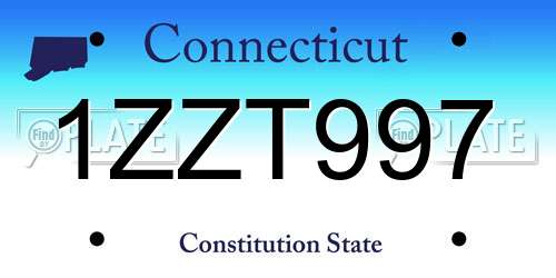 1ZZT997 Connecticut License Plate