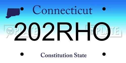 202RHO Connecticut License Plate