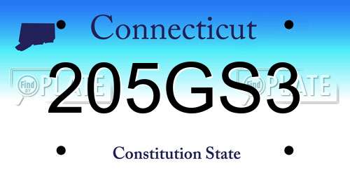 205GS3 Connecticut License Plate