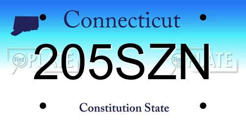 205SZN Connecticut License Plate