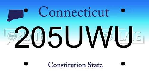 205UWU Connecticut License Plate