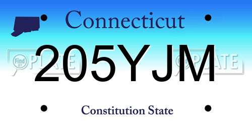 205YJM Connecticut License Plate