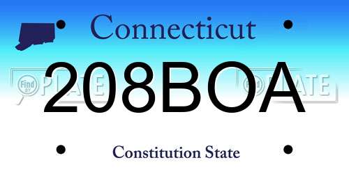 208BOA Connecticut License Plate