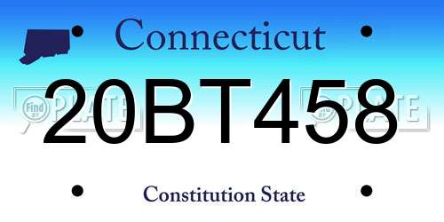 20BT458 Connecticut License Plate
