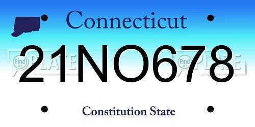 21NO678 Connecticut License Plate