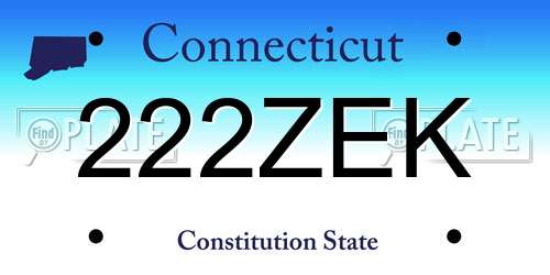 222ZEK Connecticut License Plate