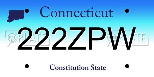 222ZPW Connecticut License Plate
