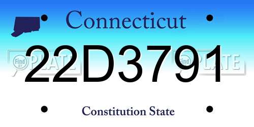 22D3791 Connecticut License Plate