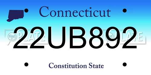 22UB892 Connecticut License Plate