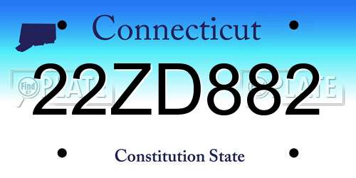 22ZD882 Connecticut License Plate