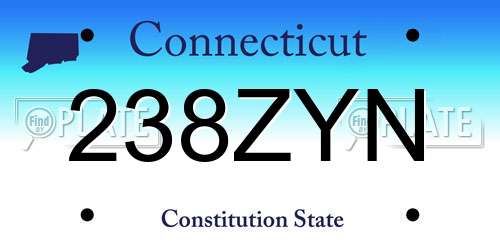 238ZYN Connecticut License Plate