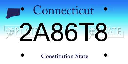 2A86T8 Connecticut License Plate