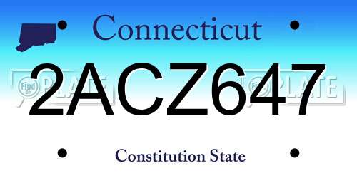 2ACZ647 Connecticut License Plate