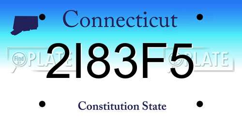 2I83F5 Connecticut License Plate