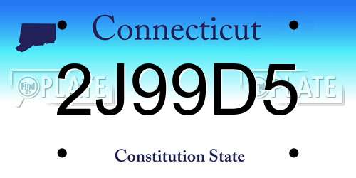 2J99D5 Connecticut License Plate