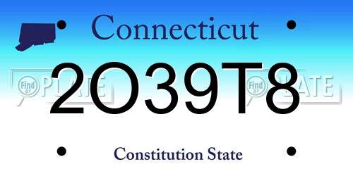 2O39T8 Connecticut License Plate