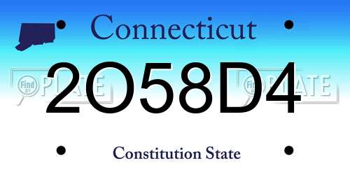 2O58D4 Connecticut License Plate