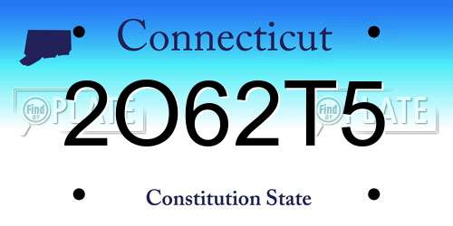 2O62T5 Connecticut License Plate