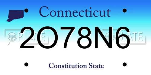 2O78N6 Connecticut License Plate