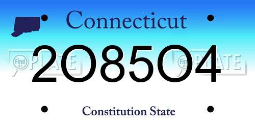 2O85O4 Connecticut License Plate