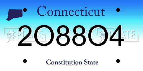 2O88O4 Connecticut License Plate