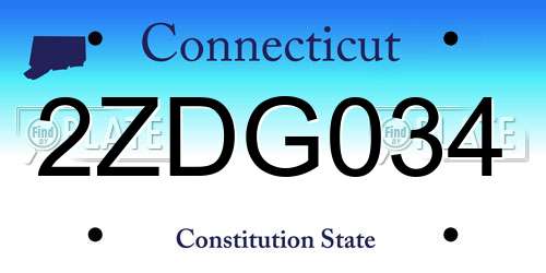 2ZDG034 Connecticut License Plate