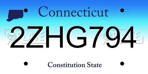 2ZHG794 Connecticut License Plate