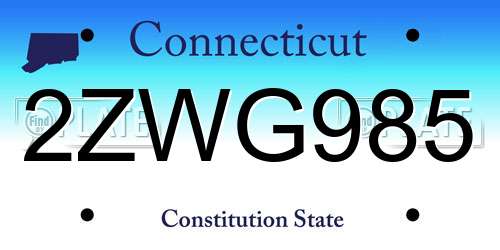 2ZWG985 Connecticut License Plate