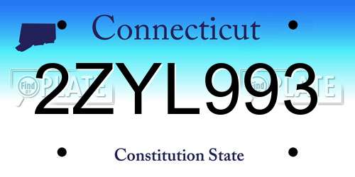 2ZYL993 Connecticut License Plate