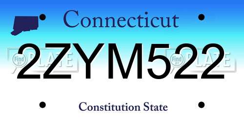 2ZYM522 Connecticut License Plate