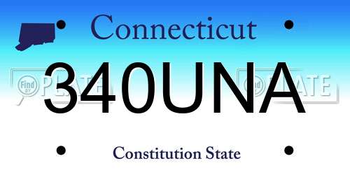 340UNA Connecticut License Plate
